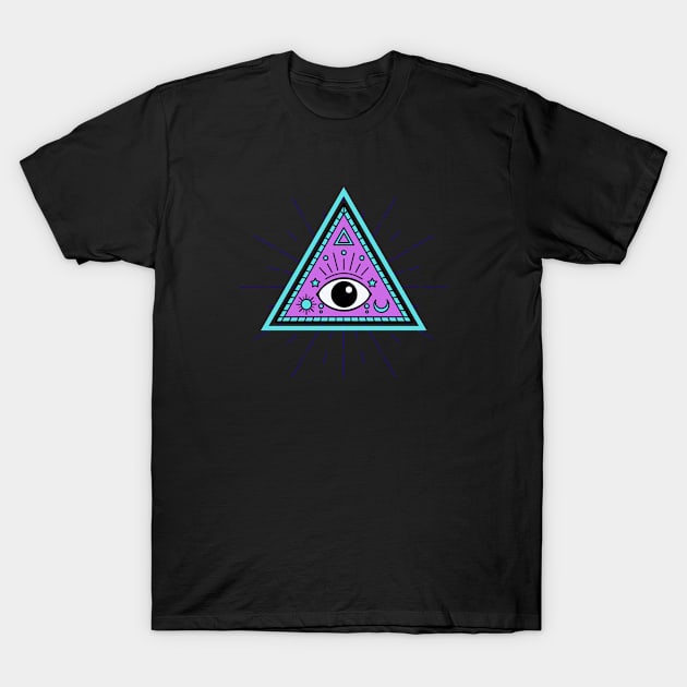 All Seeing eye - light blue with purple T-Shirt by Just In Tee Shirts